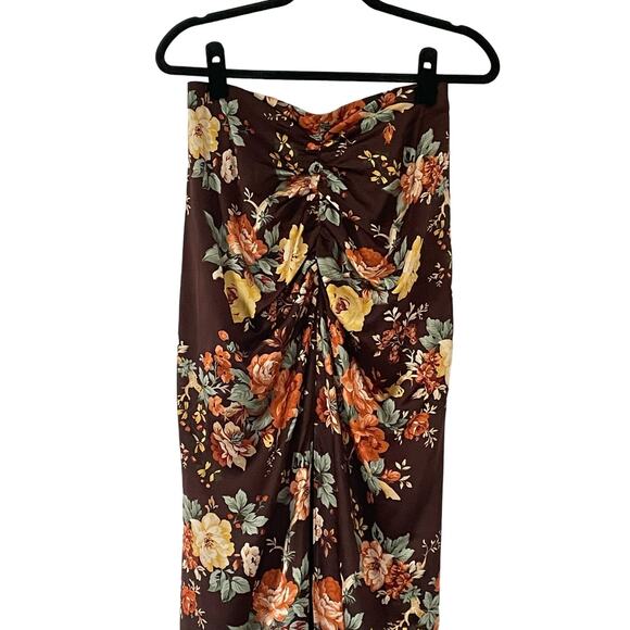 Veronica Beard Pixie Floral Print Skirt Oxblood Multi Silk Ruched Midi Size S 4 - Picture 2 of 13